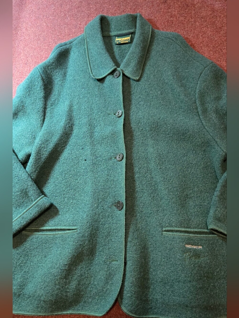 Vintage Geiger Forest Green Boiled Wool Jacket made in Austria Size 42